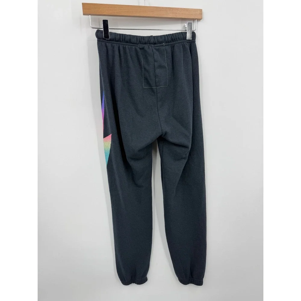 Aviator Nation Bolt Sweatpants Women Size S Charcoal Grey Rainbow Joggers